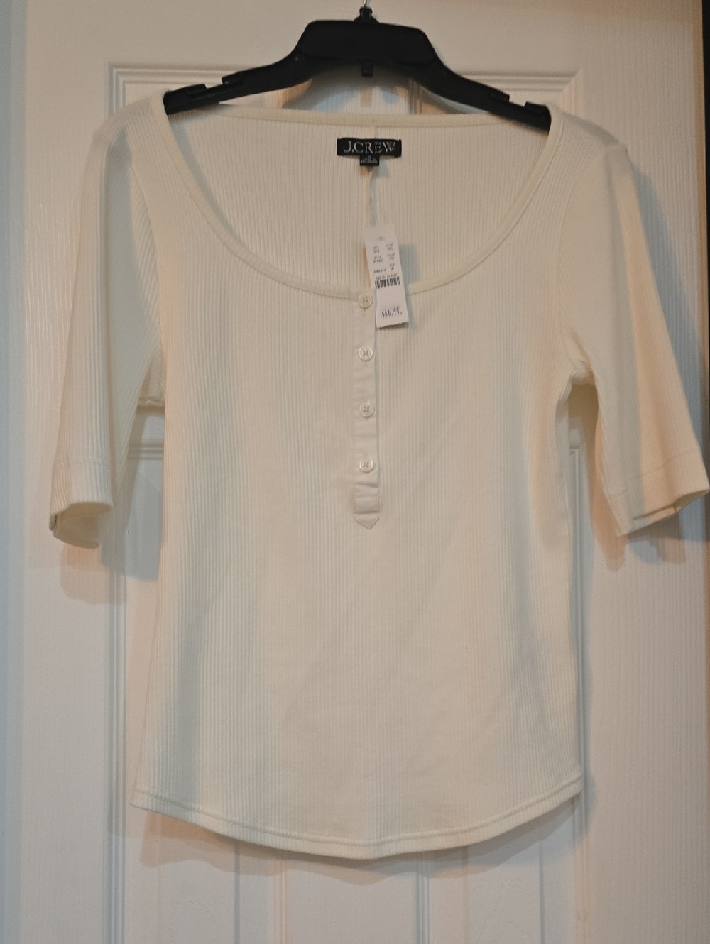 J. Crew Cream Ribbed Scoop-Neck Henley Short Sleeve Top